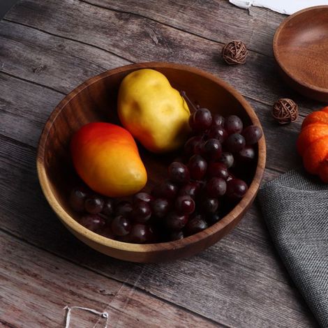 Bol en bois, bol de service de fruits à salade robuste et durable avec bords arrondis lisses, pour la vaisselle de cuisine de (1/4)