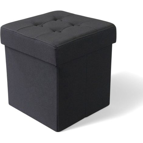 Pouf contenitore quadrato in stoffa nero 38x38xH40 cm (1/5)