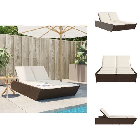 The Living Store Doppel-Sonnenliege mit Auflagen Braun Poly Rattan - Gartenmöbel (1/5)