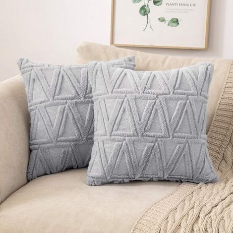 Lot De 2 Housses De Coussins Tissu Laine Artificielle Et Polyester Motif Triangle Moderne Doux Lisse Confortable Taie D'oreiller À Salon Chambre Canapé 45x45cm Gris Clair