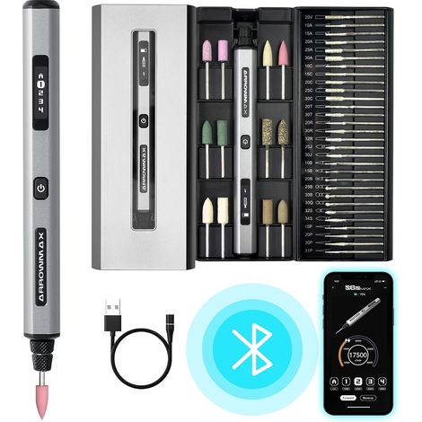 Mini stylo de gravure électrique, moteur HollowCup, 42 bits avec boîtier en aluminium, OLED, charge magnétique, mini outil rotatif, stylo de gravure pour métal, bois, verre (1/5)