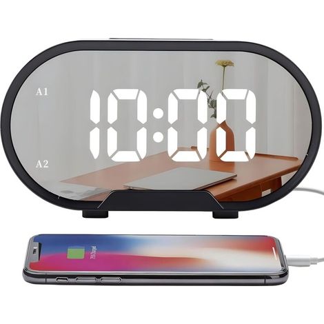 Vtizikl Réveil lumineux, grand écran de 5,5 pouces, surface miroir, réveils électriques pour le maquillage avec mode de gradation