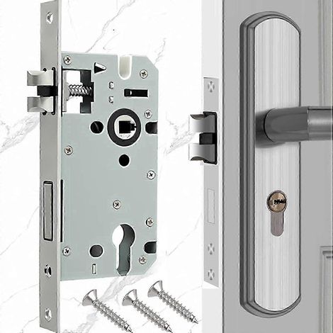 Serrure à mortaiser pour porte de chambre, serrure à mortaiser argentée, serrure à mortaiser universelle, entraxe de 72 mm, compatible avec les boîtiers de serrure de porte de 210 x 22 mm. WHBYV (1/4)