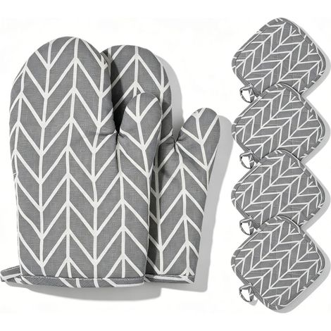 Guanti da forno, guanti da forno in cotone resistenti al calore, 1 paio di guanti da cucina in cotone con 4 presine, guanti da cucina antiscivolo, per cucinare, cuocere al forno, pasticceria, grigliar (1/5)