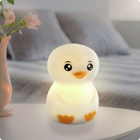 ANSMANN Nachtlicht Kinder Silikon aufladbar dimmbar 7 Farben Pinguin