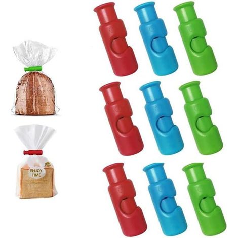 Lot de 9 clips fermeture sachets alimentaires – Pince sac chips snacks – 3 couleurs – Réutilisables