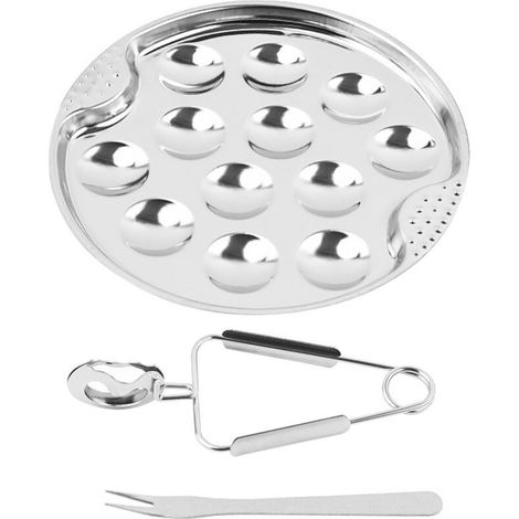 12-Piece Snail Tasting Set - Serves 4 - Includes Plates, Forks, and Tongs - Elegant Serving - Silver