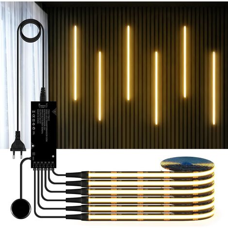 Bande LED COB,6 Rouleaux d'Éclairage pour Meubles avec Variateur Tactile et Détection par Balayage de Main,Bande LED COB Découpable 12V pour Vitrines,Cuisines et Étagères (3M, Blanc chaud) (1/5)
