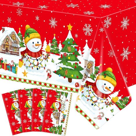 4er-Pack Weihnachts-Tischdecken mit Schneeflocken und Schneemann, 130x220 cm