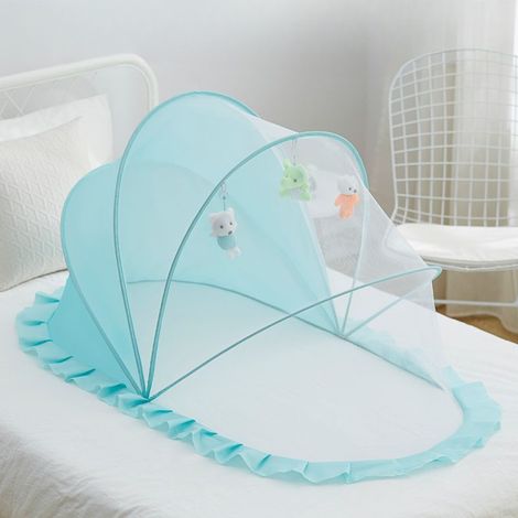 Moustiquaire pliable pour enfants de 0 à 3 ans - motif en forme de cœur avec volants, adaptée aux berceaux. (1/5)