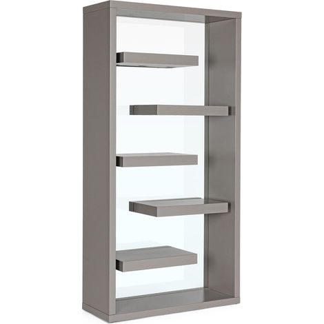 Libreria moderna di design "Bilbao" in legno e vetro per ufficio e cameretta h 180 cm -Grigio