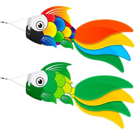 Fisch-Windsack bunt & grün, wasserfest, 101cm, für Garten & Balkon