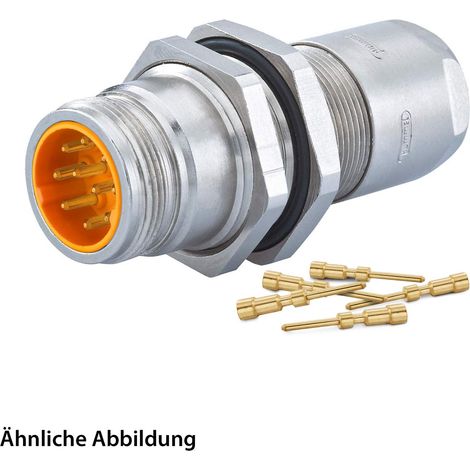 HUMMEL SET inkl. Kontakte M16 Wanddurchführung Kupplung, Crimpein. gerade Polzahl 3+4+PE, Stift mit Gegenmutter Hinterwand, Kabelabgang gerade, Klemmbereich 2,0mm - 7,0mm - 1 Stück