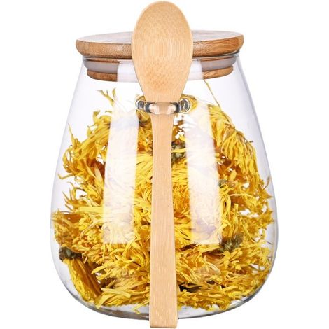 Pot à sel avec couvercle et cuillère – Boîte de conservation en verre de 1000 ml, récipient hermétique pour aliments – Épices, sel, ustensiles de cuisine, récipient à sucre pour grains de café, thé, n (1/5)