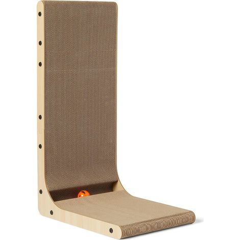 Griffoir en Forme de L pour Chats, Tapis à Gratter avec Balle Interactive et Herbe à Chat, Tapis Mural en Carton pour Chats et Chatons d’Intérieur, 41,9cm x 28,9cm x 68,0cm (1/5)