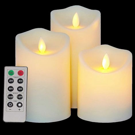 Bougies LED sans flamme à effet flamme, étanches, à piles, pour l'extérieur, lot de 3, en plastique. (1/5)
