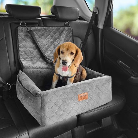 Velours cristal matelassé, siège auto pour chien avec laisse de sécurité et poche, pour chiens petits et moyens (1/5)