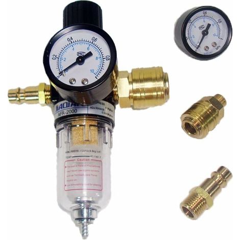 Unidad de mantenimiento de aire comprimido Crediri - Reductor de presión de 1/4" - Regulador de aire comprimido con separador de agua y acoplamientos rápidos para filtro de compresor alemán, de una pi (1/5)