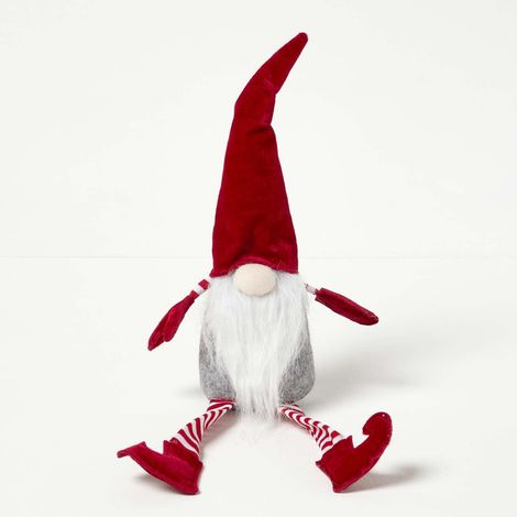 HOMESCAPES Red Sitting Santa Gonk Christmas Decoration (1/4)