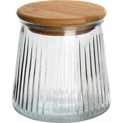 Recipiente de vidrio para productos a granel con tapa y cierre hermético de bambú, 600 ml.