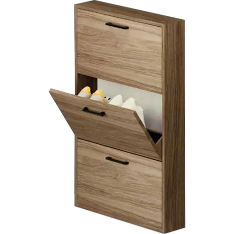 Meuble à chaussures slim en bois nobilité 3 tiroirs noyer naturel 108x65x15