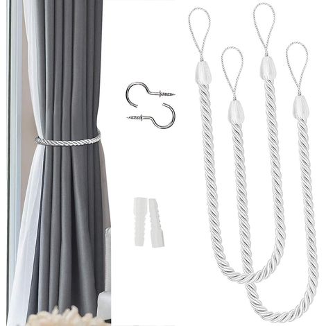 lot De 2 Embrasses Pour Rideaux D'extrieur, Draperie, Dcoration Artistique, Faite La Main, En Coton Naturel Tricot, Embrasses Pour Rideaux Transp (1/5)