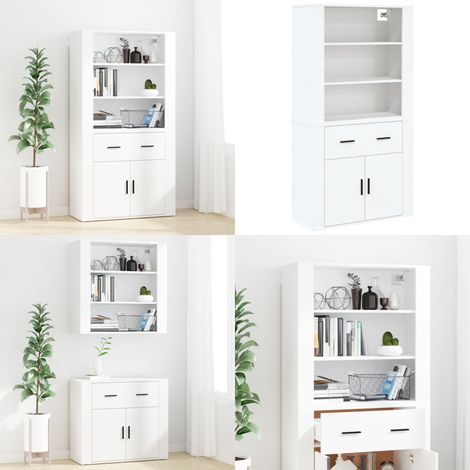 Buffet haut Blanc Bois d'ingénierie - Buffet murale - Rangement (1/5)