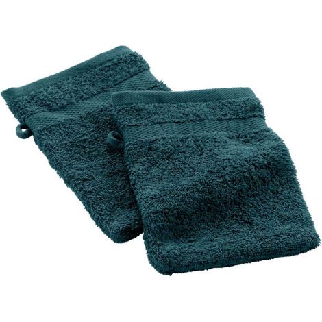 Lot de 2 Gants de Toilette "Elegance" 15x21cm Bleu (1/5)