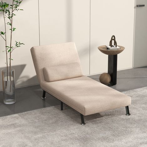 Sillón plegable con función de cama, reclinable plegable con aspecto de lino, respaldo ajustable, 75 x 70 x 75 cm, beige. (1/5)