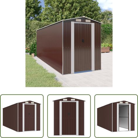 vidaXL Outils de jardin - Abri de jardin Marron foncé 192x523x223 cm Acier galvanisé (1/5)
