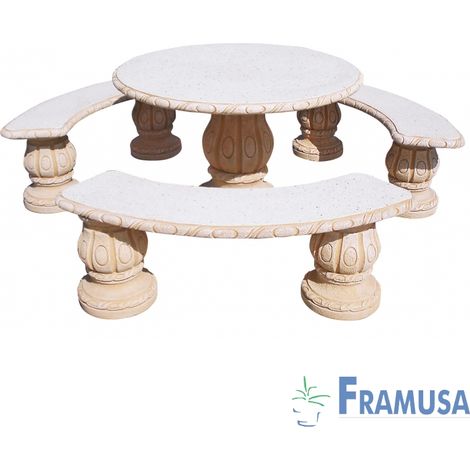 CONJUNTO COMEDOR PIEDRA CIRCULAR JARDIN ALAMO PULIDO OCRE