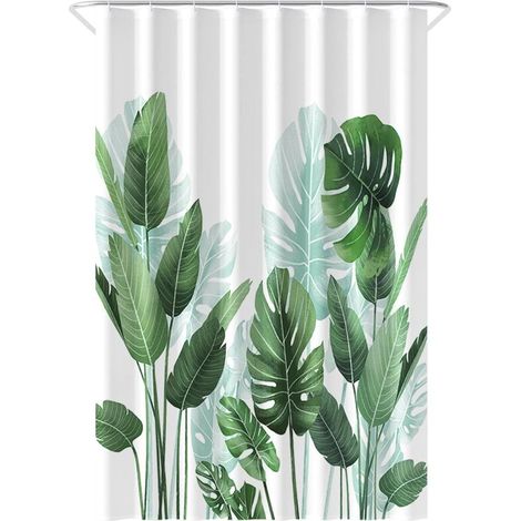 Tenda da doccia - Paravento antimuffa 120 x 180 cm in poliestere con anelli, motivo a foglie tropicali, lavabile in lavatrice (1/2)
