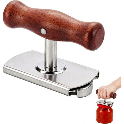 Ouvre-Bocal Sans Effort Réglable pour Seniors et Mains Faibles, Ouvre-Boite de Conserve en Acier Inoxydable 2,5–10,2 cm avec Manche en Bois, pour Bocaux, Bouteilles et Couvercles à Vis (1/5)