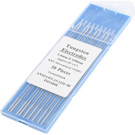 Lot de 10 électrodes en zirconium-tungstène, buse de soudage blanche WZ8, adaptées au soudage TIG AC, dimensions 1,6 mm x 150 mm (1/5)