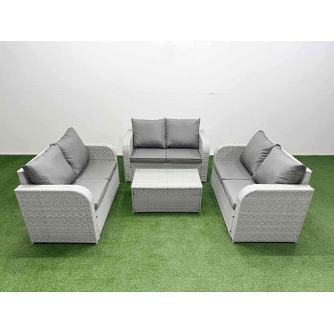 Fimous  6 Seater PE Wicker Rattan Furniture Sofa Sets with Rectangular Coffee Table 2 Seater Love Sofa Light Grey (1/4)