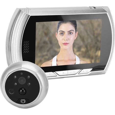 Sonnette vidéo 4,5 pouces avec judas, écran LCD TFT, vision nocturne, angle de vision de 170° et détection de mouvement PIR pour la maison (argent). (1/5)