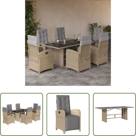 vidaXL Mobilier extérieur - Ensemble à manger de jardin et coussins 7 pcs beige poly rotin (1/5)