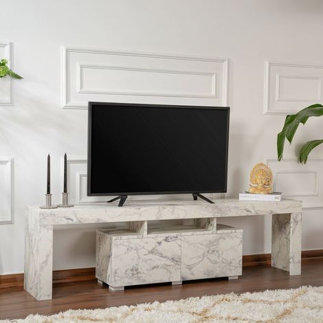 Dmora - Mobile porta TV Andarna, Credenza da soggiorno, Armadio basso per TV, Base parete attrezzata, 180x31 h50 cm, Marmo (1/5)