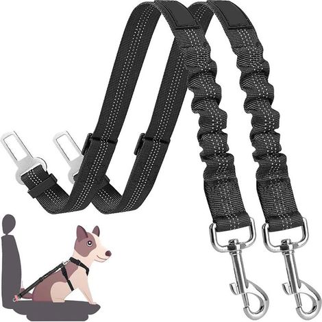 Ceinture Chien Voiture,【2 Pièces】 Harnais Voiture Chien Voiture Universel, Ceinture de Sécurité Chien Indéchirable Durable Réglable pour Tous Les Chiens et Chats, Nylon Noir (1/5)