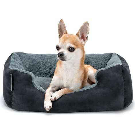 lionto Hundebett, weiches Kuschelbett mit herausnehmbarem Wendekissen & Anti-Rutsch-Boden, 50x37 cm, schwarz/grau