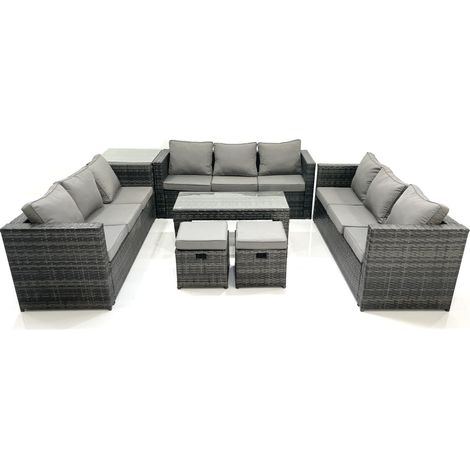 Fimous Outdoor Garden Furniture Set 11 Seater Rattan Sofa Set with Coffee Table 2 Small Footstools Side Table Dark Grey Mixed (1/5)