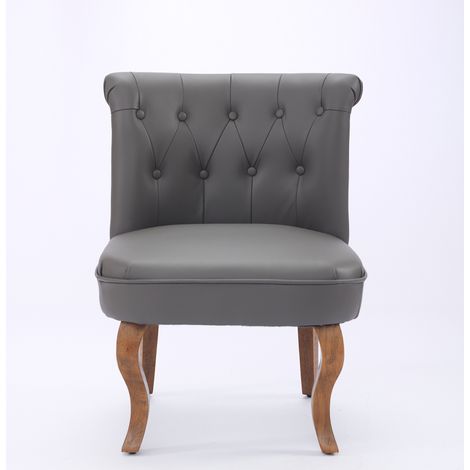 Chaise de salle à manger en cuir gris, assise confortable avec piètement bois, fauteuil d’appoint élégant pour salon, bureau ou hôtel boutique CHICFURN (1/5)