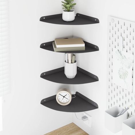 vidaXL Corner Floating Shelf 4 pcs Black 24 x 24 x 2 cm (1/5)