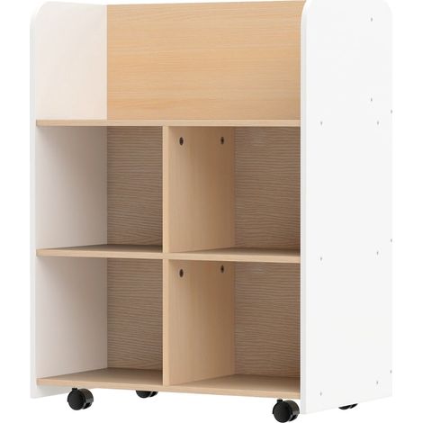 Children's 3-Tier Bookshelf with Wheels, Dual-Sided Display