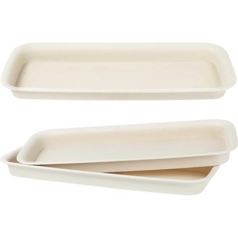 Lot de 3 plateaux en plastique pour pots de fleurs, plateaux de récupération d'eau pour plantes en pot-34.00X14.00X3.00CM-White (1/4)