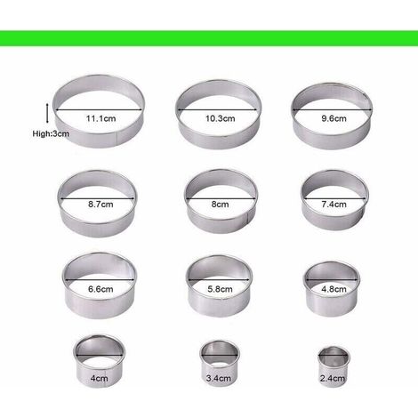 12PCS Emporte Piece Rond Cercle Patisserie Emporte pièces Cuisine pour Biscuits Pâtes à Sucre Gâteaux Emporte Piece Biscuit Cookie Cutter, Emporte Piece Patisserie en Acier Inoxydable, (1/3)
