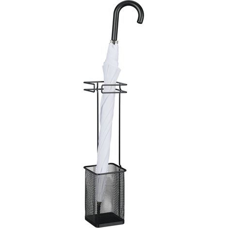 Relaxdays Umbrella Stand, 52.5 x 13.5 x 13.5 cm, Metal, Square, Brolly Holder, Modern Design, Hallway Storage, Black
