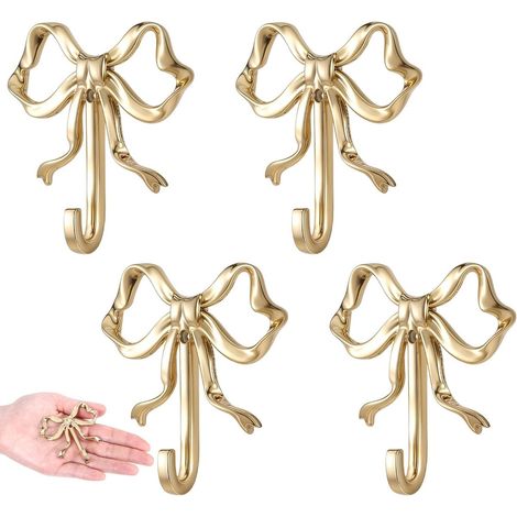 piezas Gancho pequeño para lazo, gancho decorativo de pared para lazo, gancho para toallas, gancho multifuncional para sombrero, gancho de pared con acabado dorado amarillo brillante, amarillo, dorado (1/5)