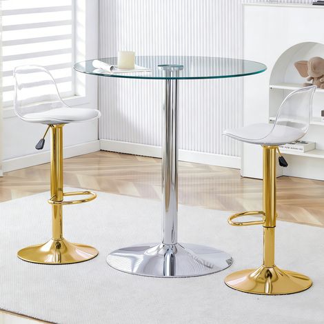 Conjunto bar 1 mesa de vidrio de 89 cm y 2 taburetes regulables y giratorios (1/5)