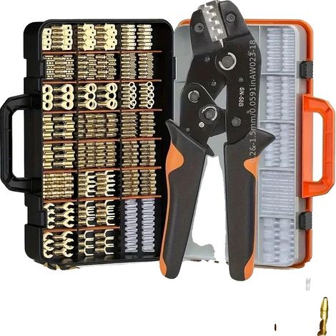 Juego de herramientas de crimpado, 600 piezas, diseño ergonómico, incluye herramienta de crimpado de terminales y caja de terminales. (1/2)